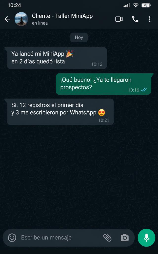 Captura de conversación de WhatsApp con un cliente satisfecho con su MiniApp (1)