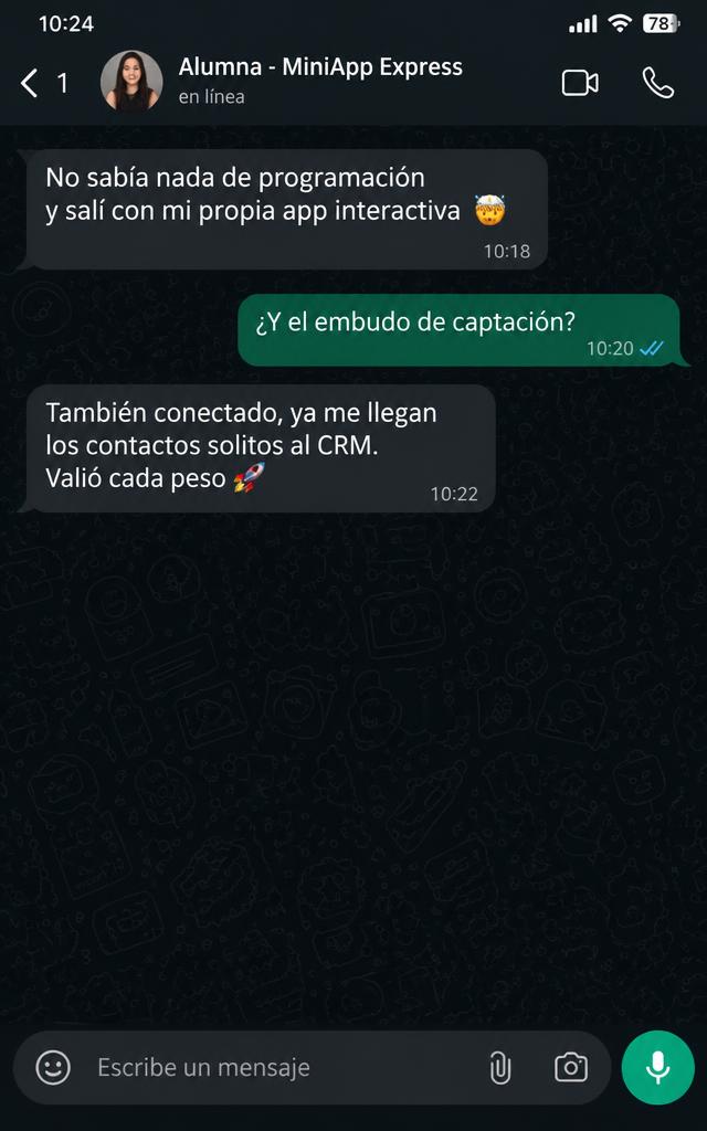 Captura de conversación de WhatsApp con un cliente satisfecho con su MiniApp (2)