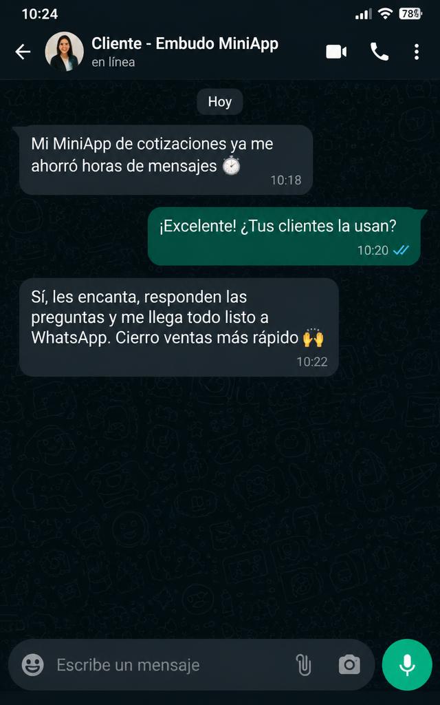 Captura de conversación de WhatsApp con un cliente satisfecho con su MiniApp (3)